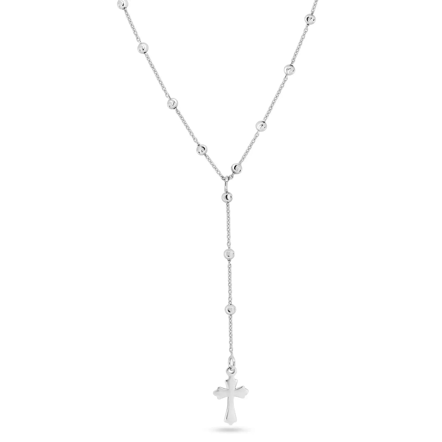 925 Sterling Silver Rhodium Plated Beaded Rosary Necklace