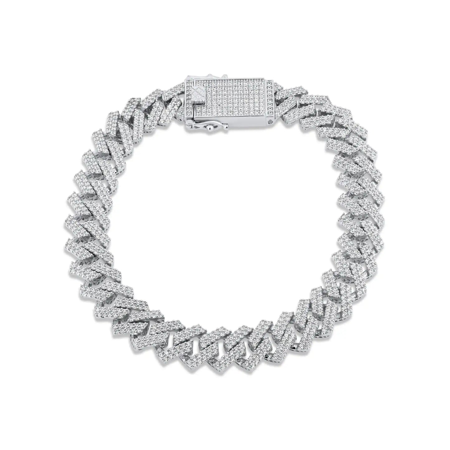 925 Sterling Silver Rhodium Plated Moissanite Encrusted Miami Cuban Link 10.2mm Bracelet