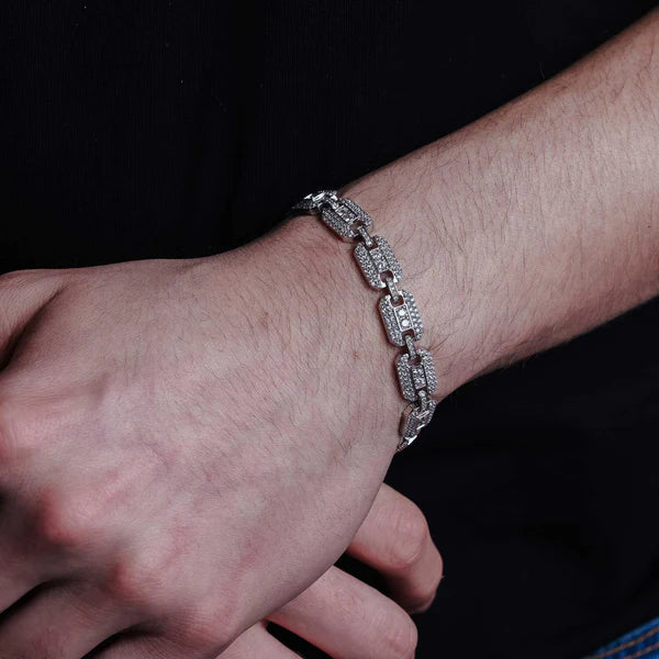 925 Sterling Silver Rhodium Plated  CZ Square Link Bracelet 8.8mm