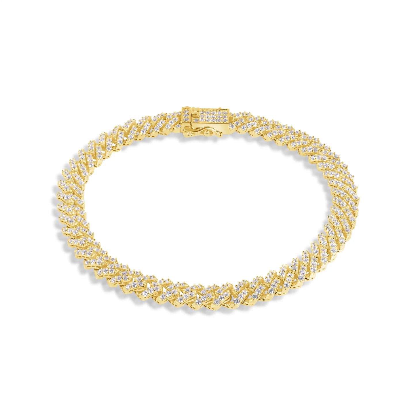 925 Sterling Silver Gold Plated 6.6mm CZ Encrusted Monaco Chain or Bracelet