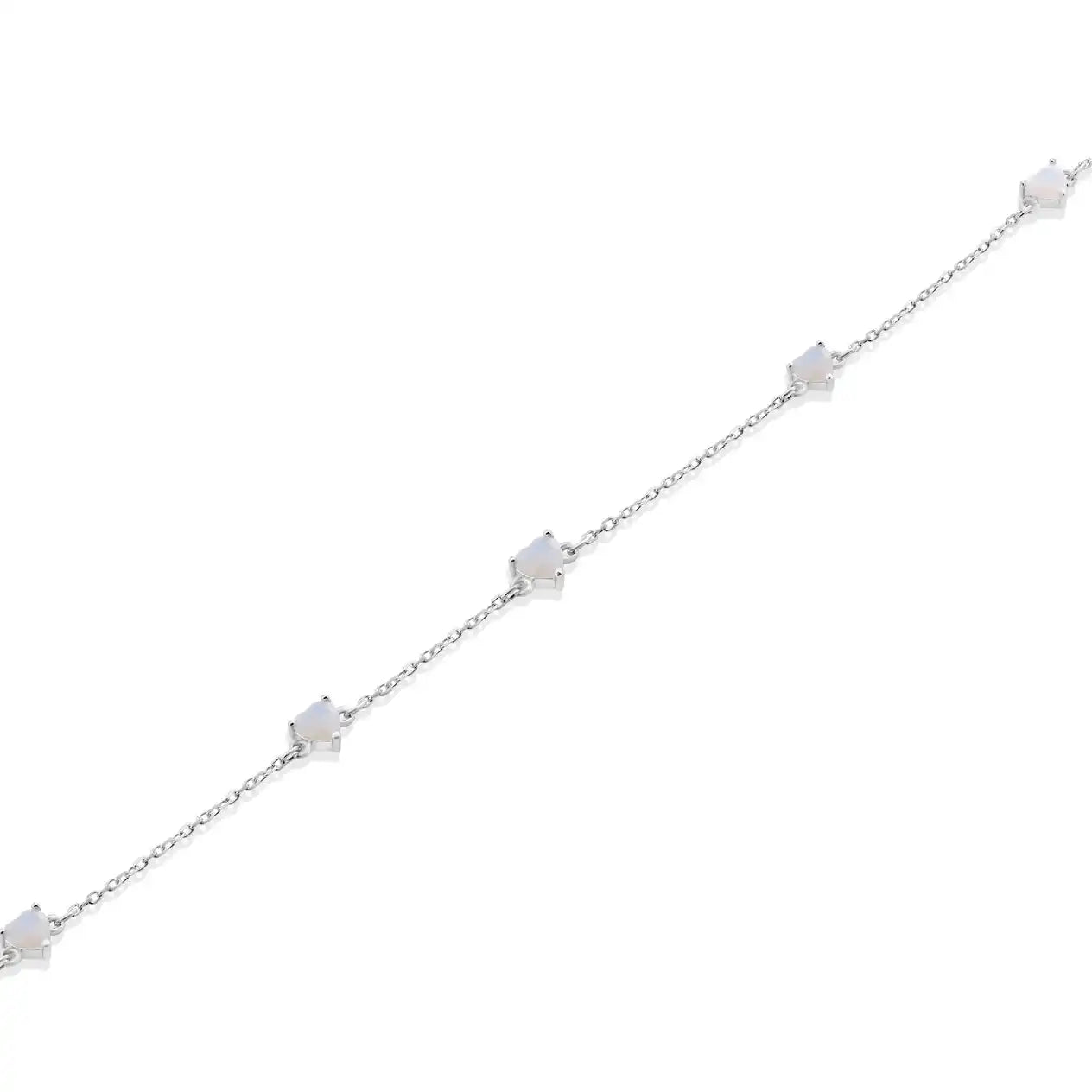 925 Sterling Silver Rhodium Plated Multi Heart Opal Adjustable Bracelet