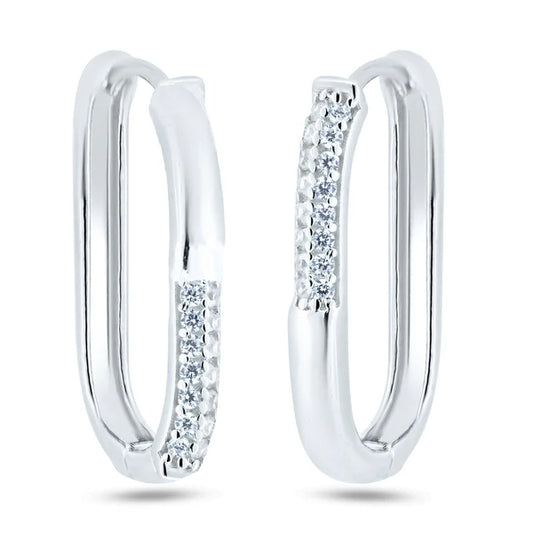 925 Sterling Silver Rhodium Plated CZ Oval Hoop Earrings