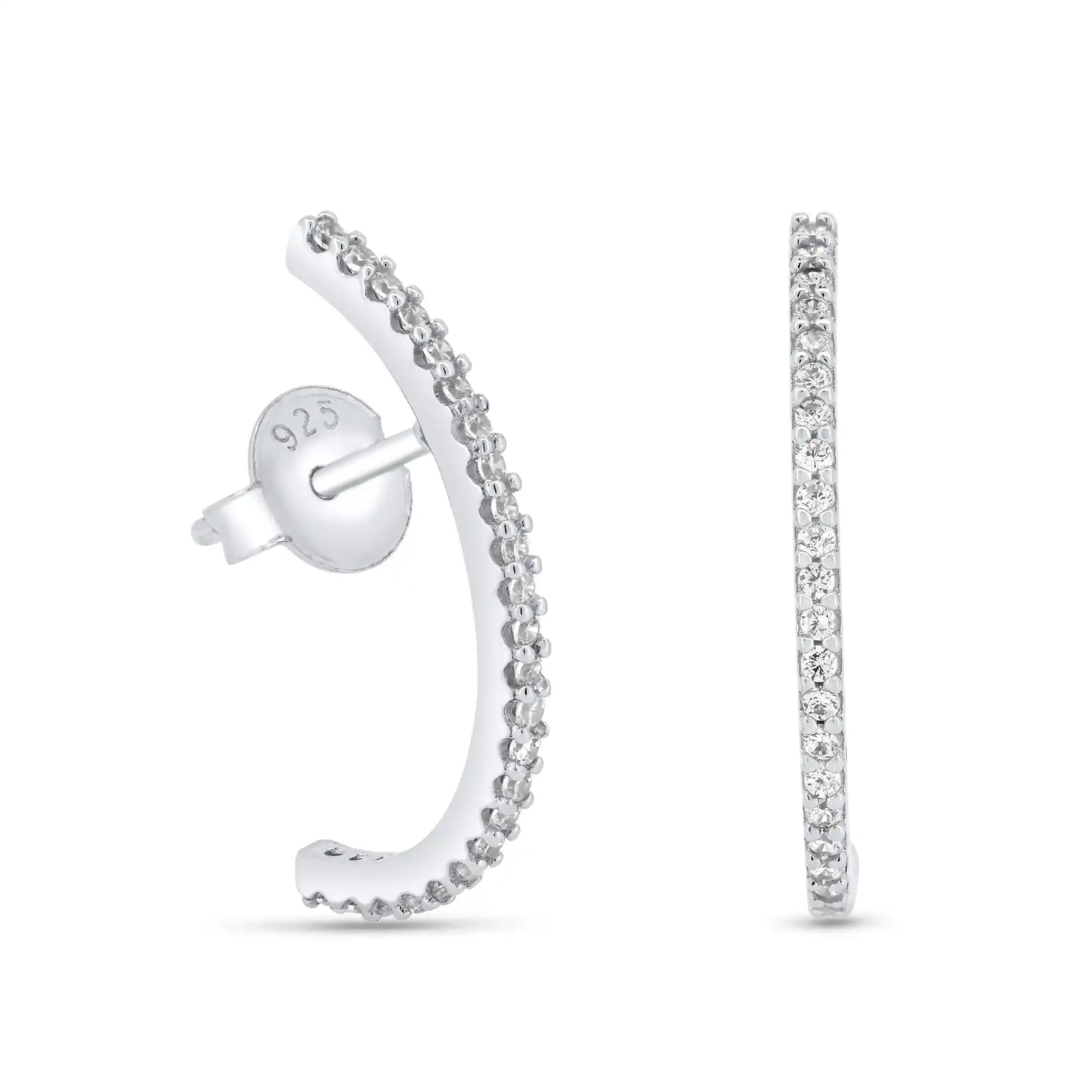 925 Sterling Silver Rhodium Plated Bar CZ 21.5mm Stud Earrings