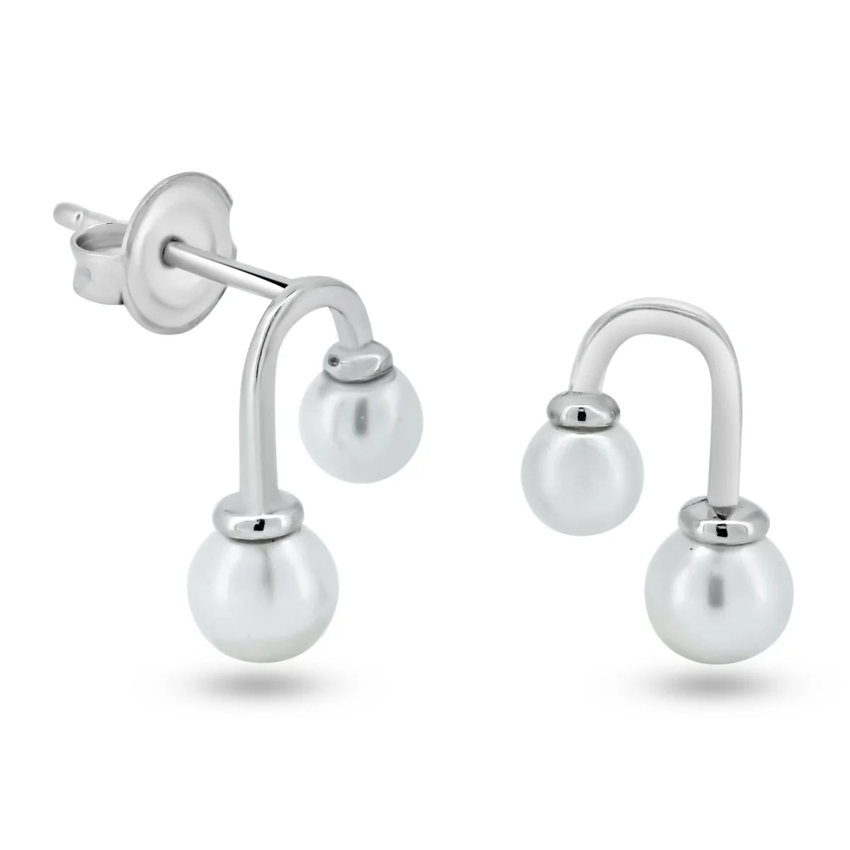 925 Sterling Silver Rhodium Plated Dangling Synthetic Pearl Stud Earrings