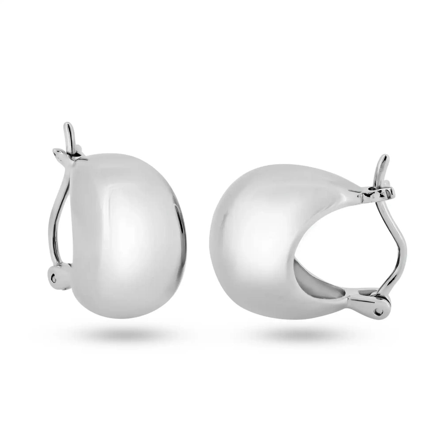 925 Sterling Silver Rhodium Plated Puff Huggie Hoop Earrings