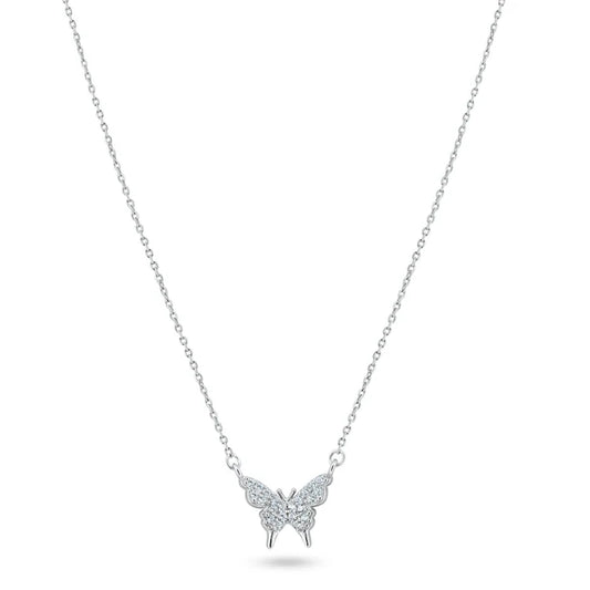 925 Sterling Silver Rhodium Plated CZ Butterfly Necklace