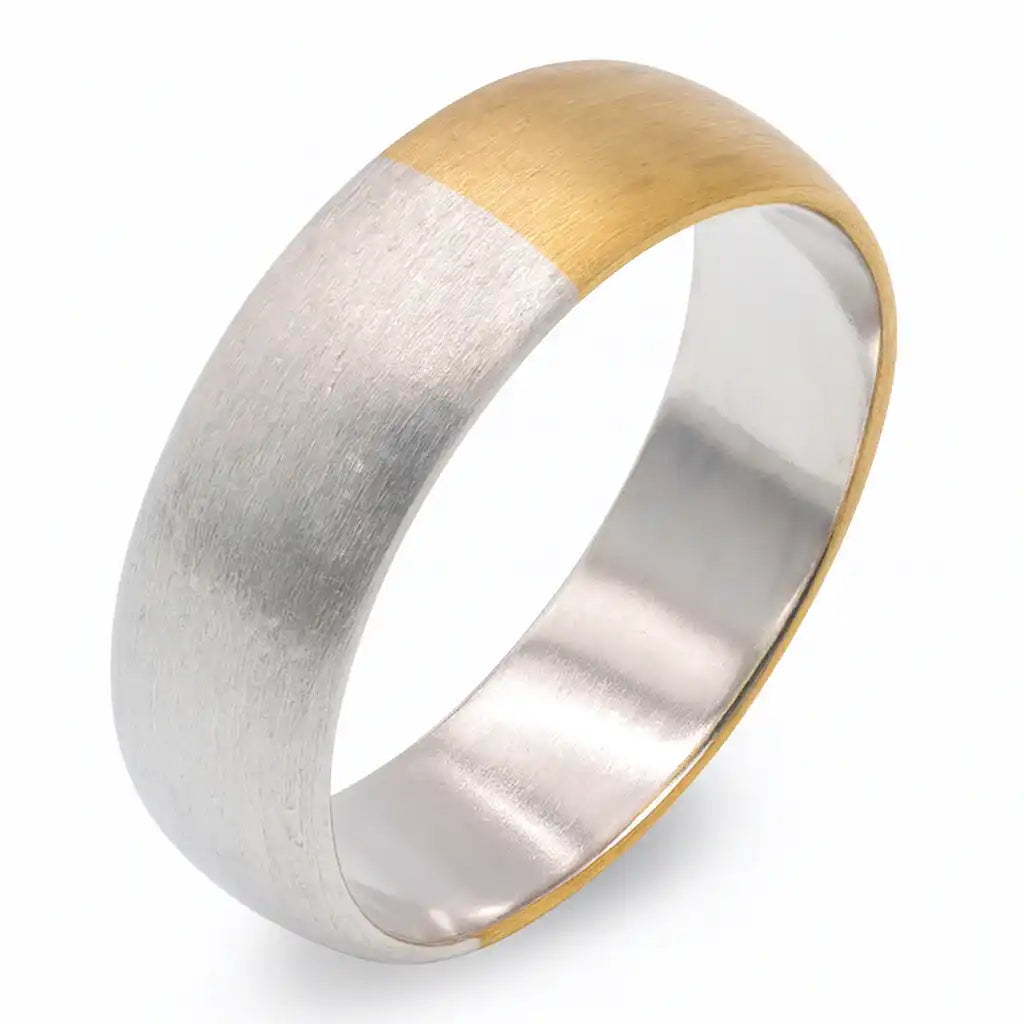 925 Sterling Silver Gold Plated Band Half Colored Band