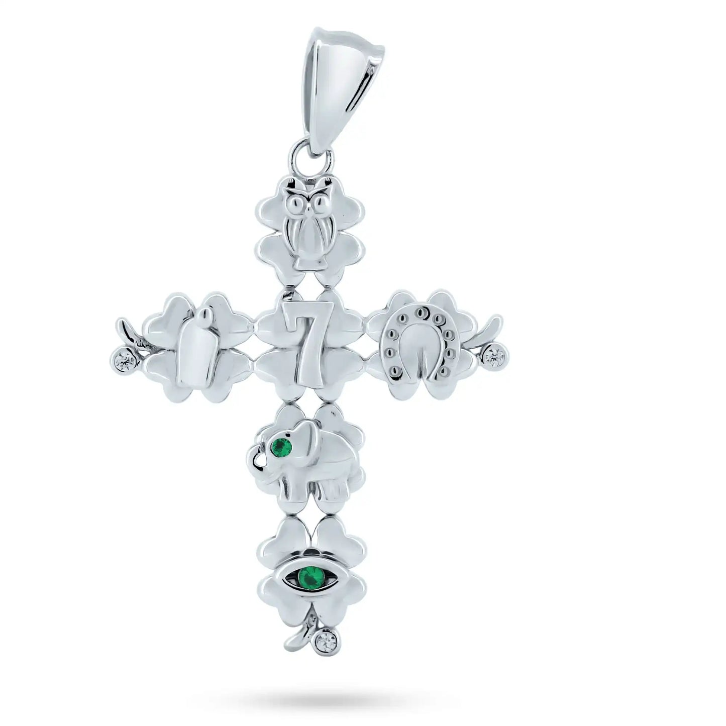 925 Sterling Silver Rhodium Plated CZ Lucky Cross Pendant