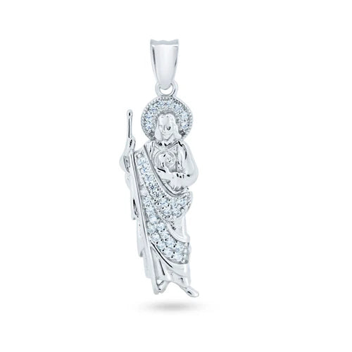 925 Sterling Silver Rhodium Plated CZ St Jude Pendant