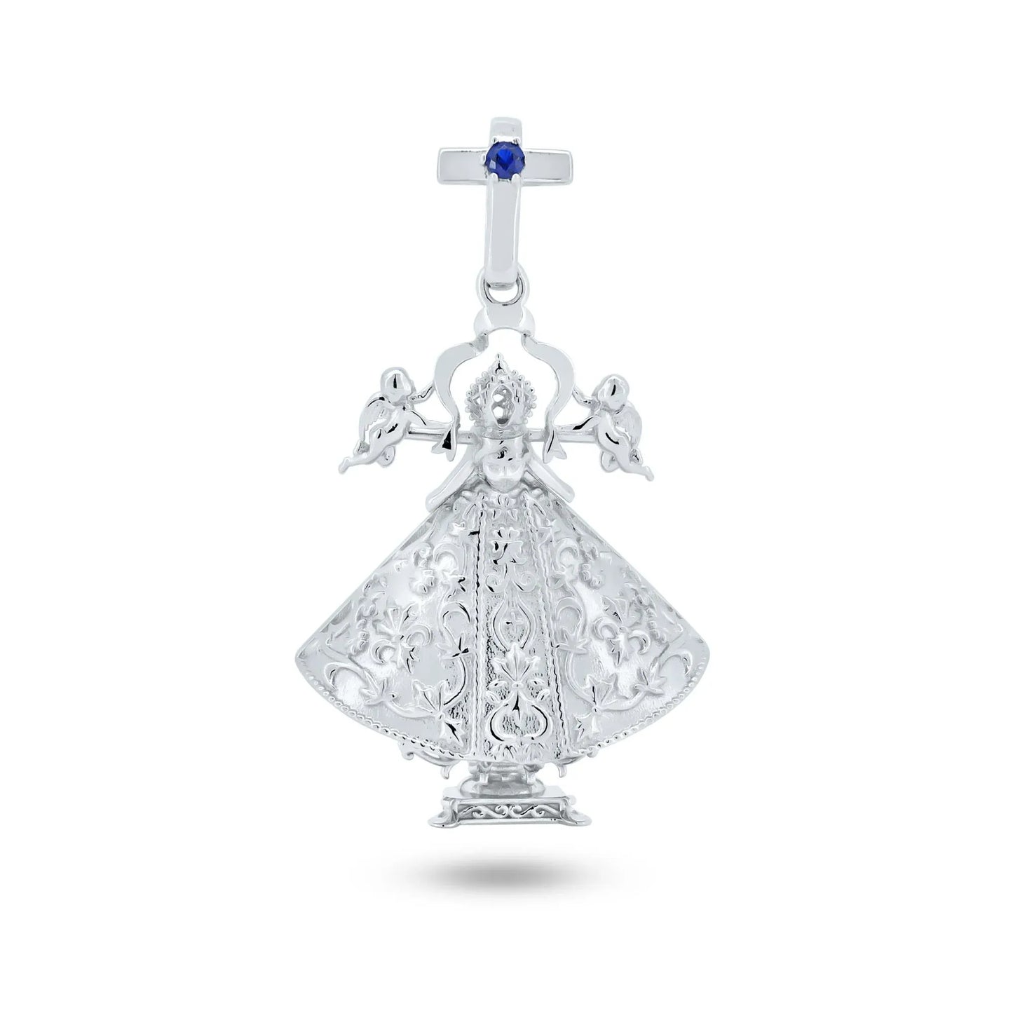 925 Sterling Silver Rhodium Plated Blue CZ San Juan De Los Lagos Pendant