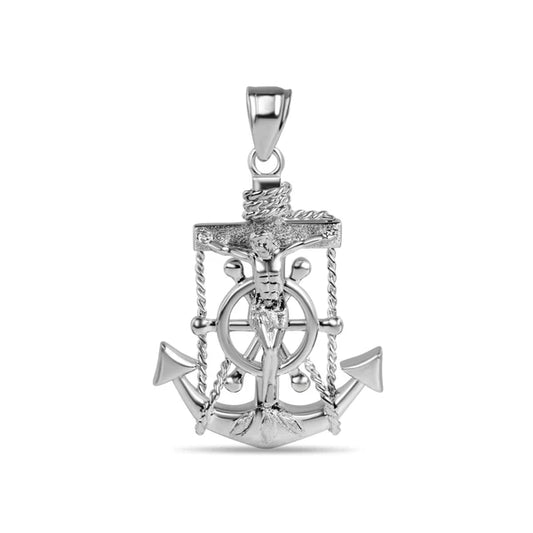 925 Sterling Silver Rhodium Plated Mariner Anchor Cross Pendant