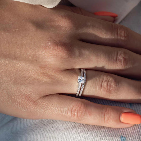 925 Sterling Silver Rhodium Plated Thin CZ Bridal Ring