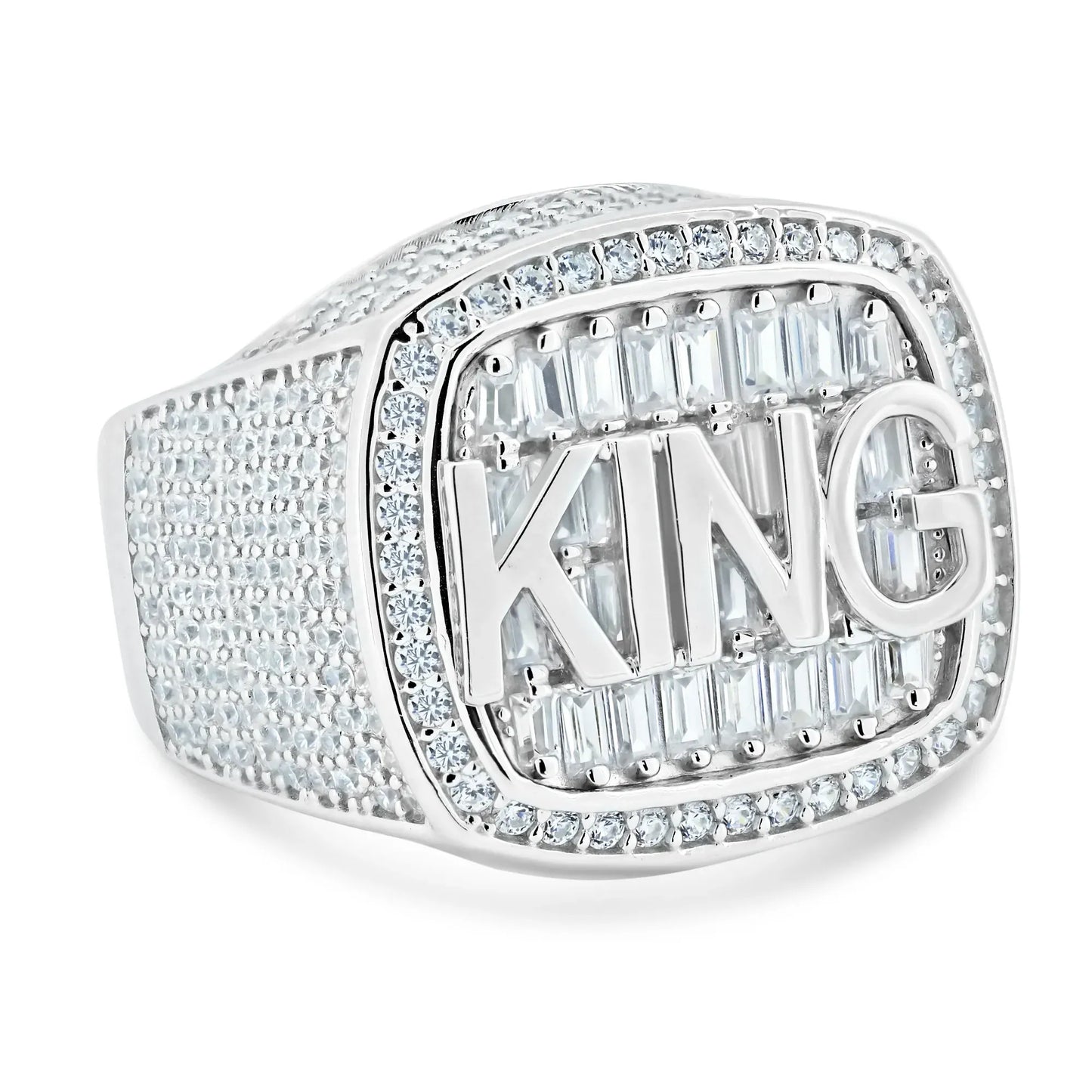 925 Sterling Silver Rhodium Plated CZ Encrusted King Ring