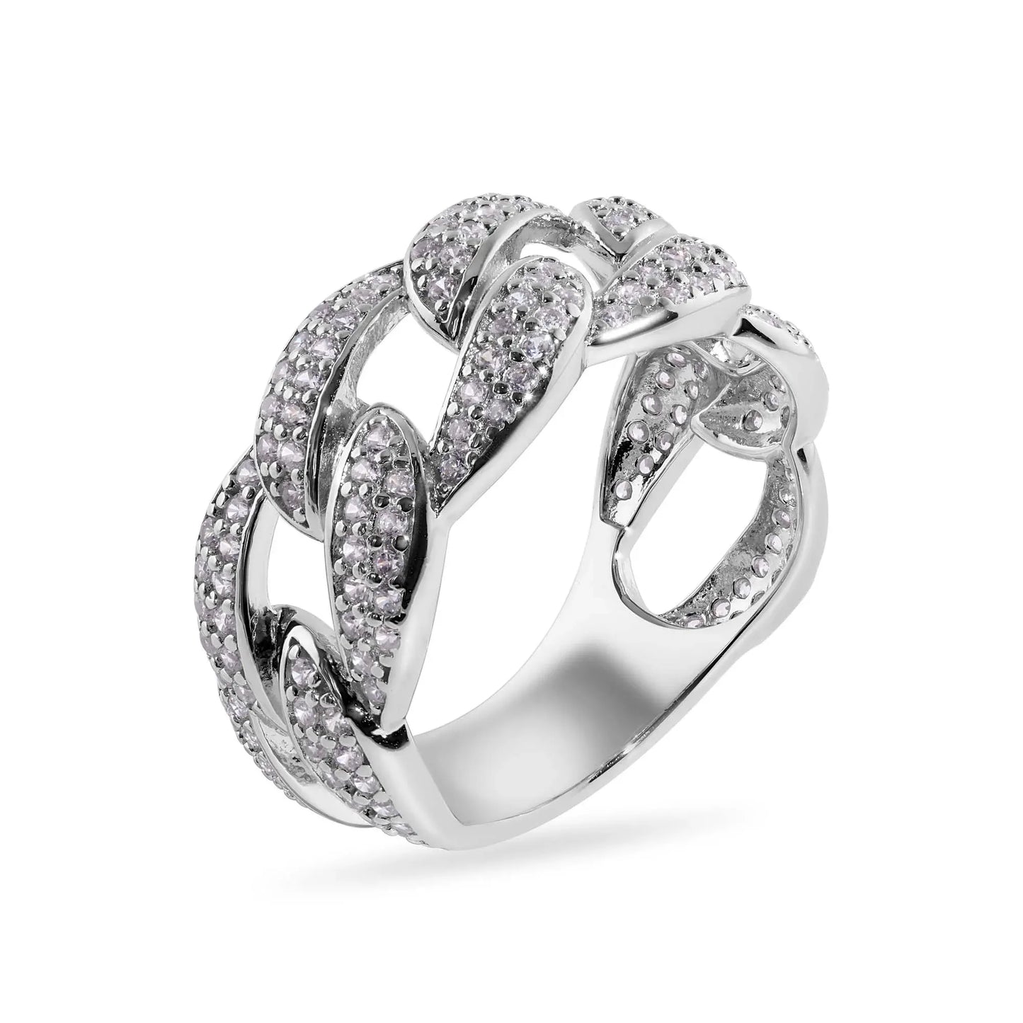 925 Sterling Silver Rhodium Plated Curb Clear CZ 11.2mm Ring