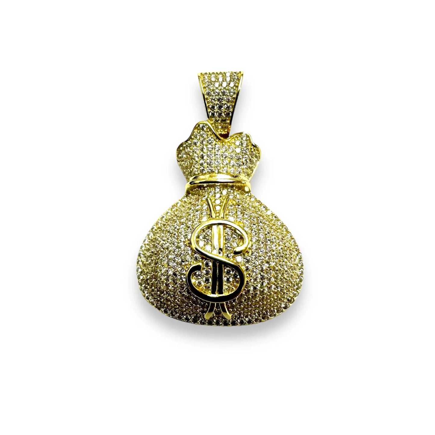 925 Sterling Silver Gold Plated CZ Money Bag Hip Hop Pendant