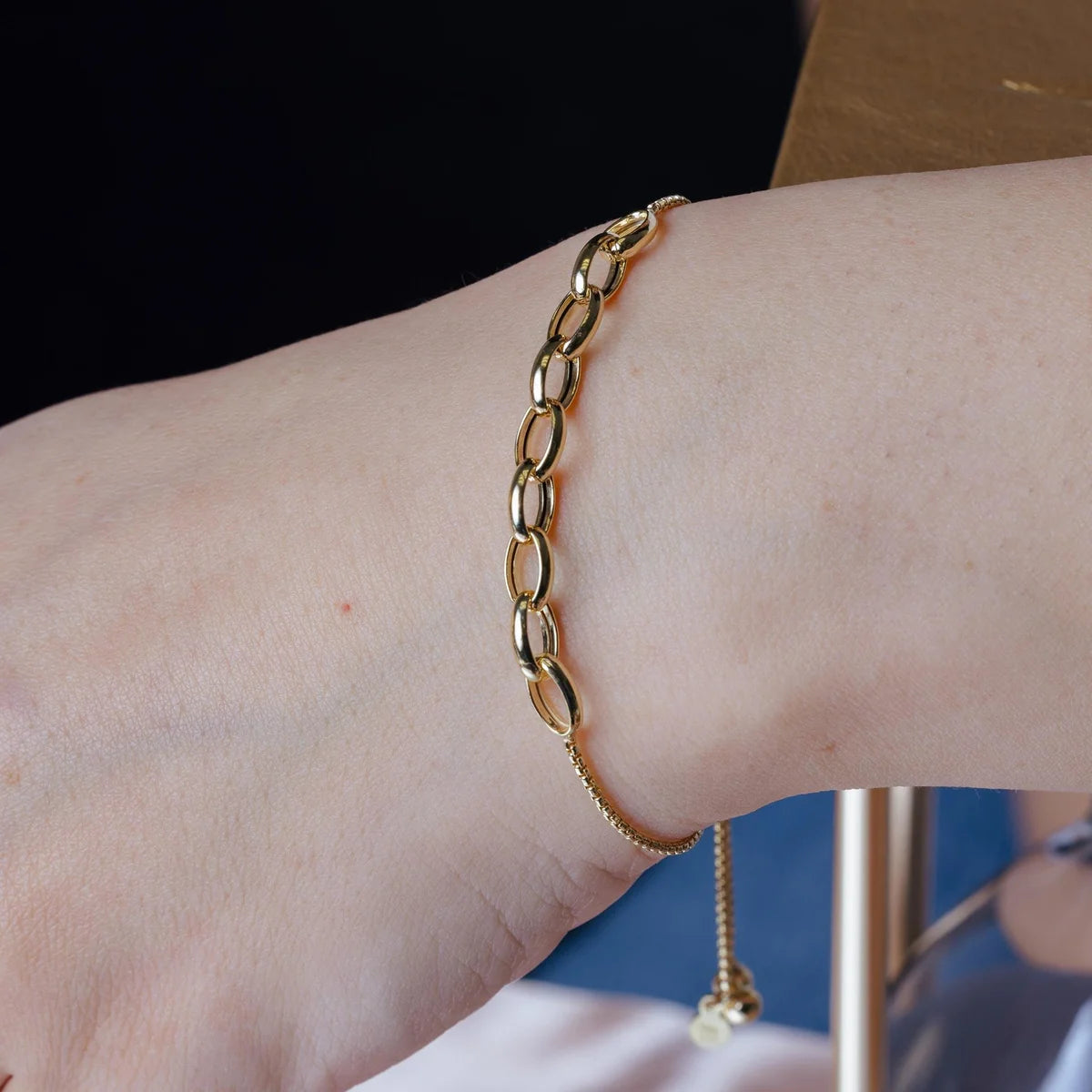 925 Sterling Silver Gold Plated Link Lariat Bracelet