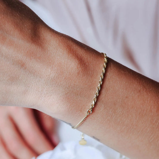 925 Sterling Silver Gold Plated Curb Single Strand Rope Adjustable Bracelet