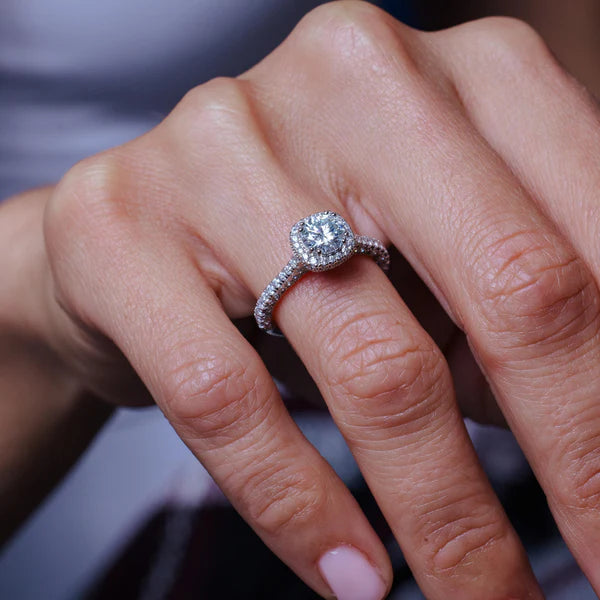 925 Sterling Silver Rhodium Plated 1 Carat Moissanite Stones with CZ Engagement Ring
