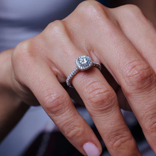 925 Sterling Silver Rhodium Plated 1 Carat Moissanite Stones with CZ Engagement Ring