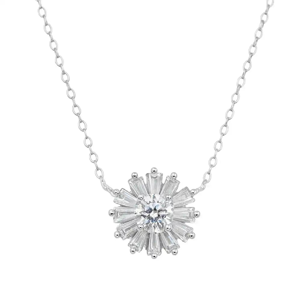 925 Sterling Silver Rhodium Plated Radiant Burst Moissanite 11.3mm Adjustable Pendant Necklace