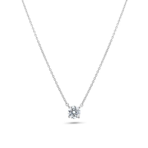 925 Sterling Silver Rhodium Plated Moissanite Stone Halo Necklace