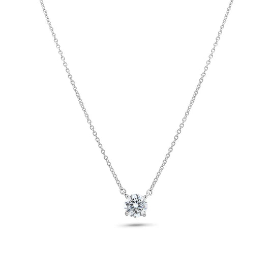 925 Sterling Silver Rhodium Plated Moissanite Stone Halo Necklace