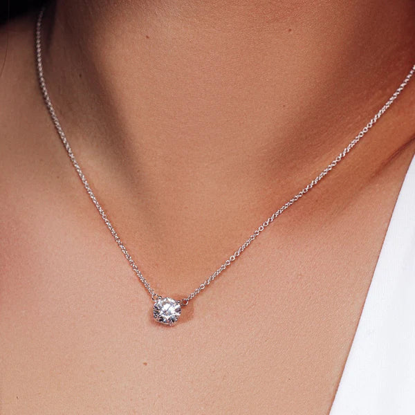 925 Sterling Silver Rhodium Plated Moissanite Stone Solitaire Necklace