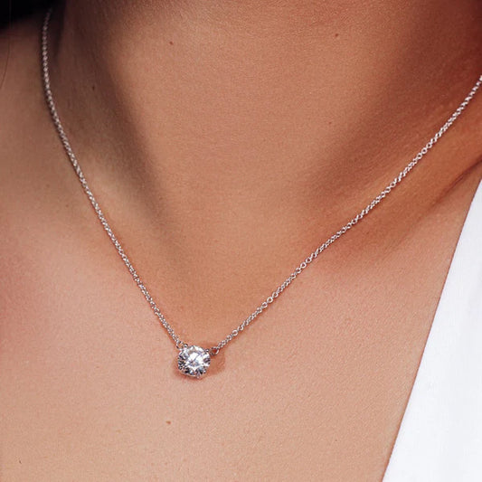 925 Sterling Silver Rhodium Plated Moissanite Stone Solitaire Necklace