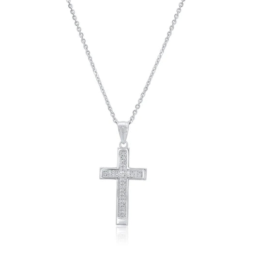 925 Sterling Silver Rhodium Plated Moissanite Cross Pendant