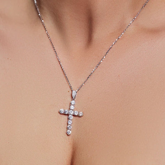 925 Sterling Silver Rhodium Plated Moissanite Cross Pendant