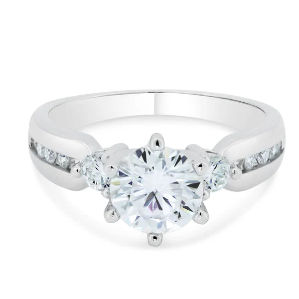 925 Sterling Silver Rhodium Plated Engagement Moissanite Ring