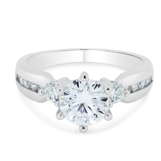 925 Sterling Silver Rhodium Plated Engagement Moissanite Ring