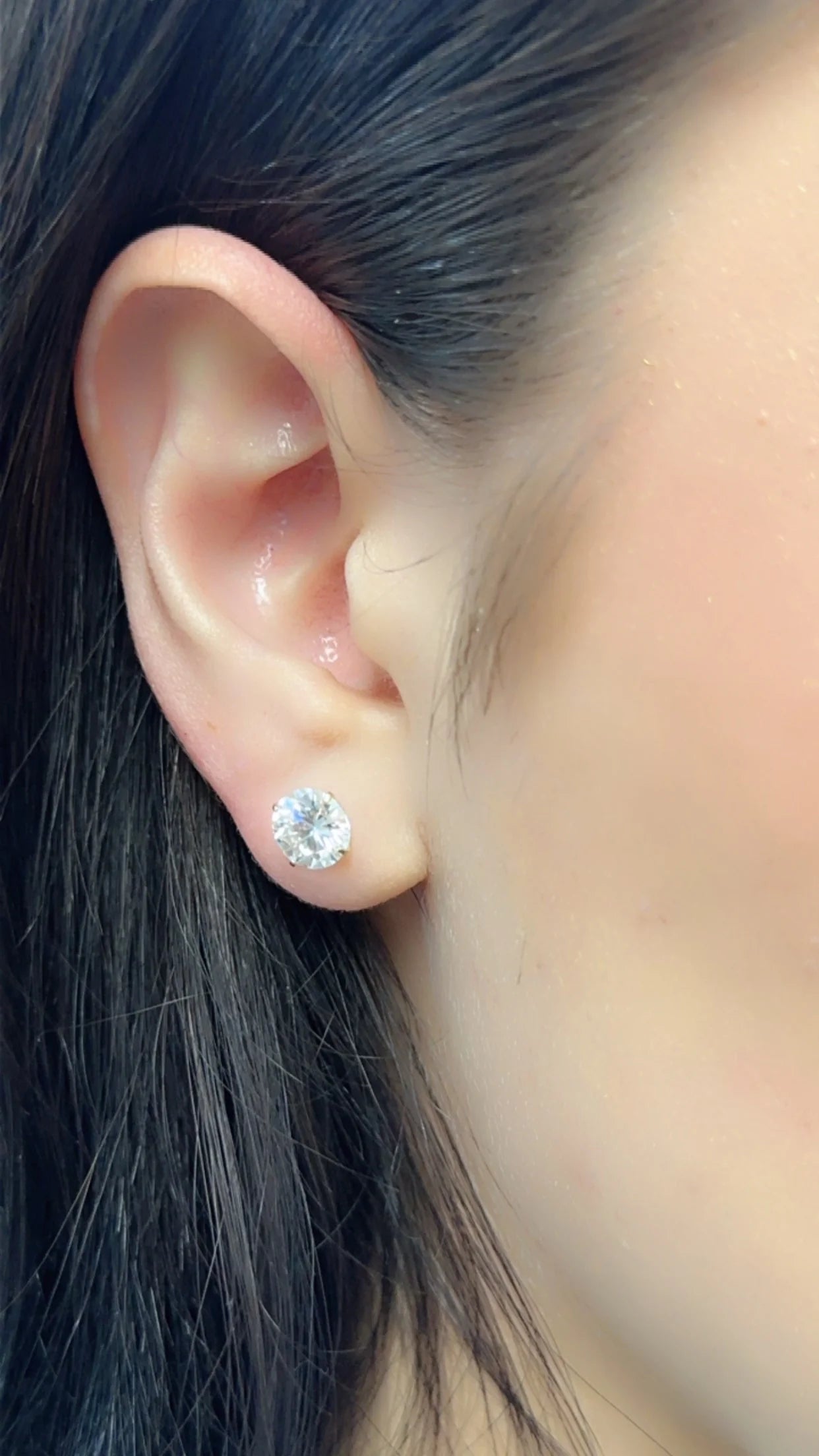 14 Karat Yellow Gold Round Moissanite Stud Screw Back Earring