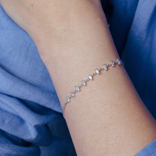 925 Sterling Silver Rhodium Plated CZ Chain Bracelet
