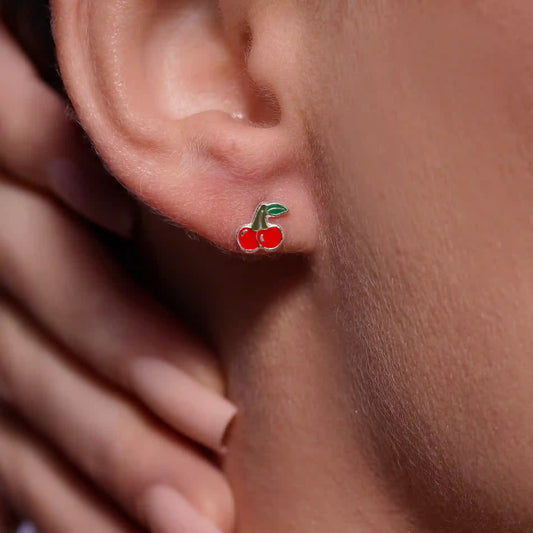 925 Sterling Silver High Polished Enamel Cherry Earrings