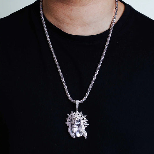 925 Sterling Silver Rhodium Plated CZ Jesus Piece Hip Hop Pendant