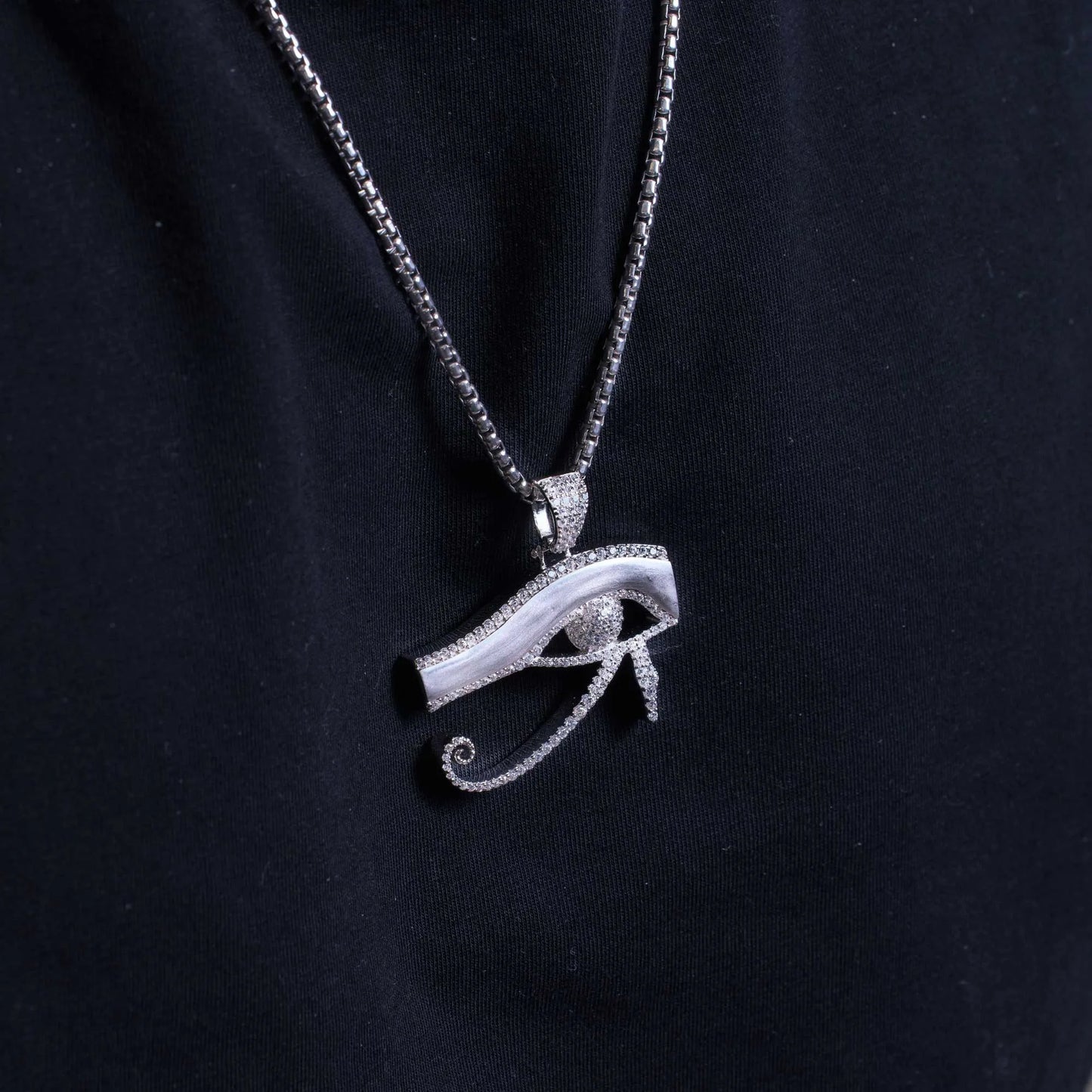 925 Sterling Silver Rhodium Plated CZ Eye Of Horus Hip Hop Pendant