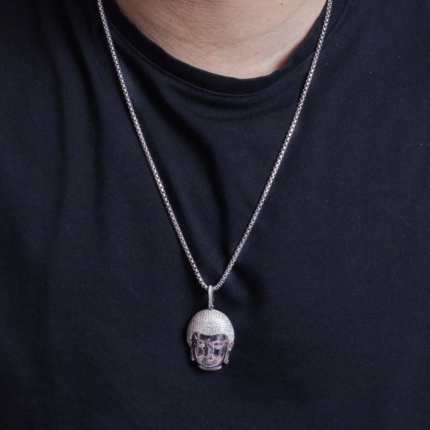 925 Sterling Silver Rhodium Plated Buddha Head Hip Hop Pendant