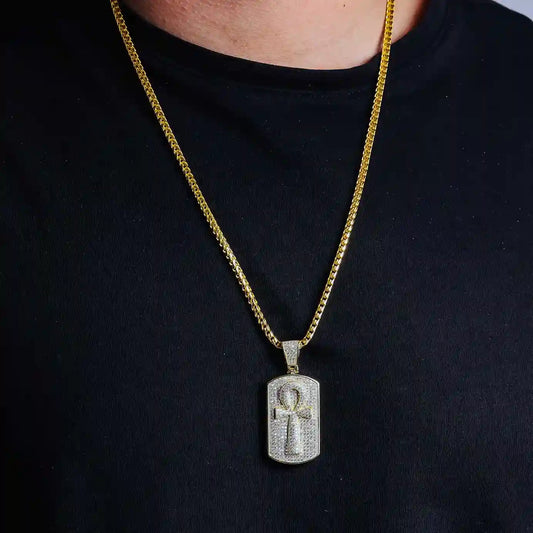 925 Sterling Silver Gold Plated CZ Cross Dogtag Hip Hop Pendant