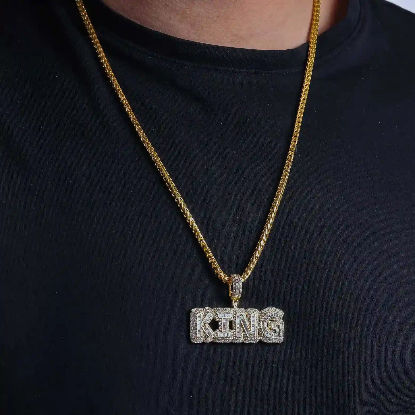 925 Sterling Silver Gold Plated CZ KING Hip Hop Pendant