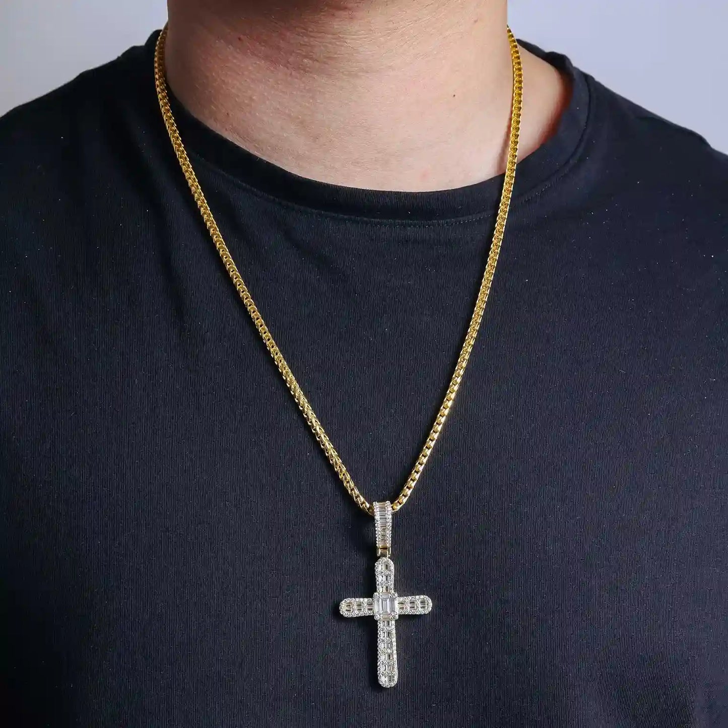 925 Sterling Silver Gold Plated CZ Cross Hip Hop Pendant