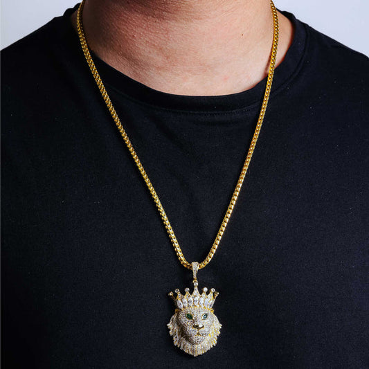 925 Sterling Silver Gold Plated CZ King Lion Hip Hop Pendant