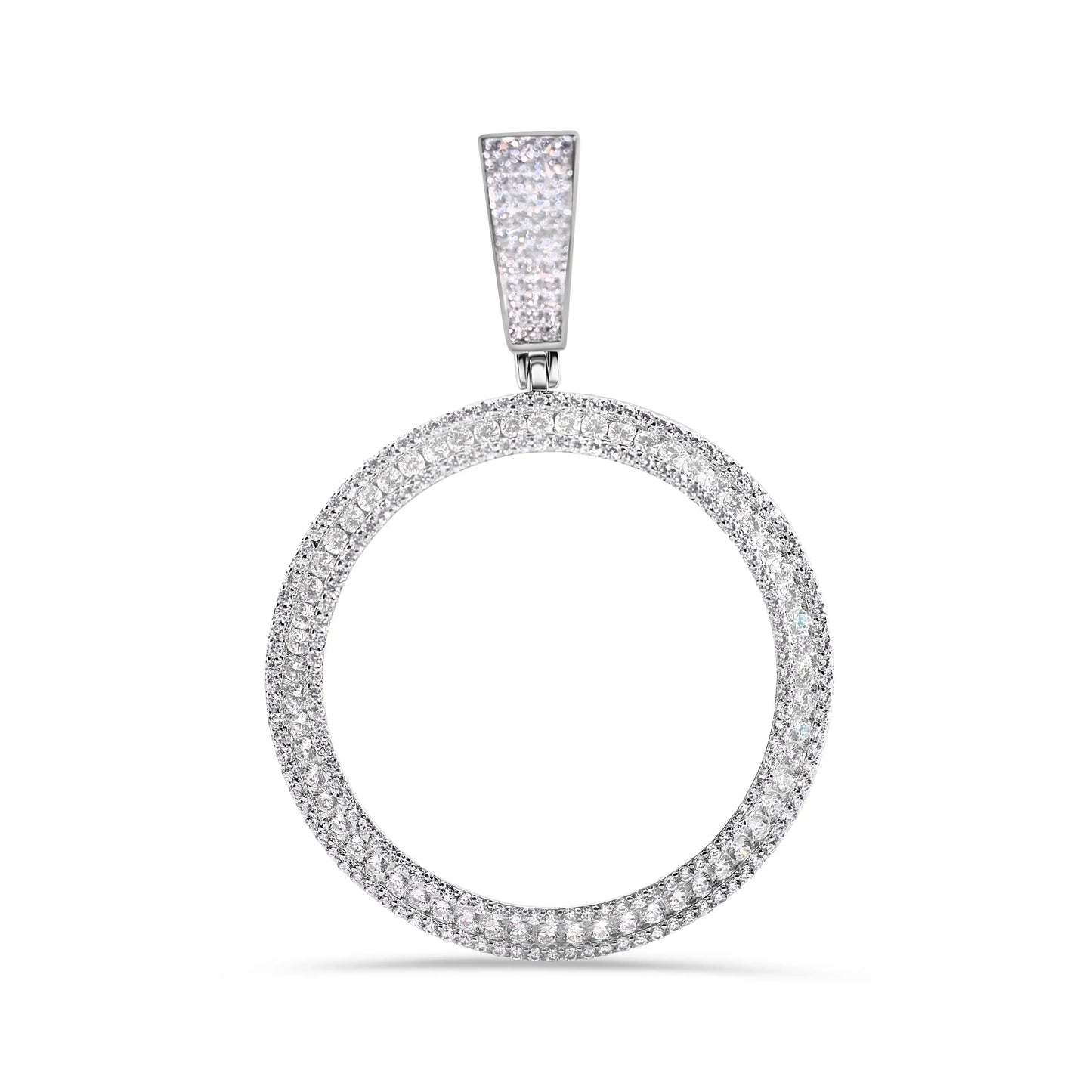925 Sterling Silver Rhodium Plated Coin Bezel Clear Studded CZ Pendant