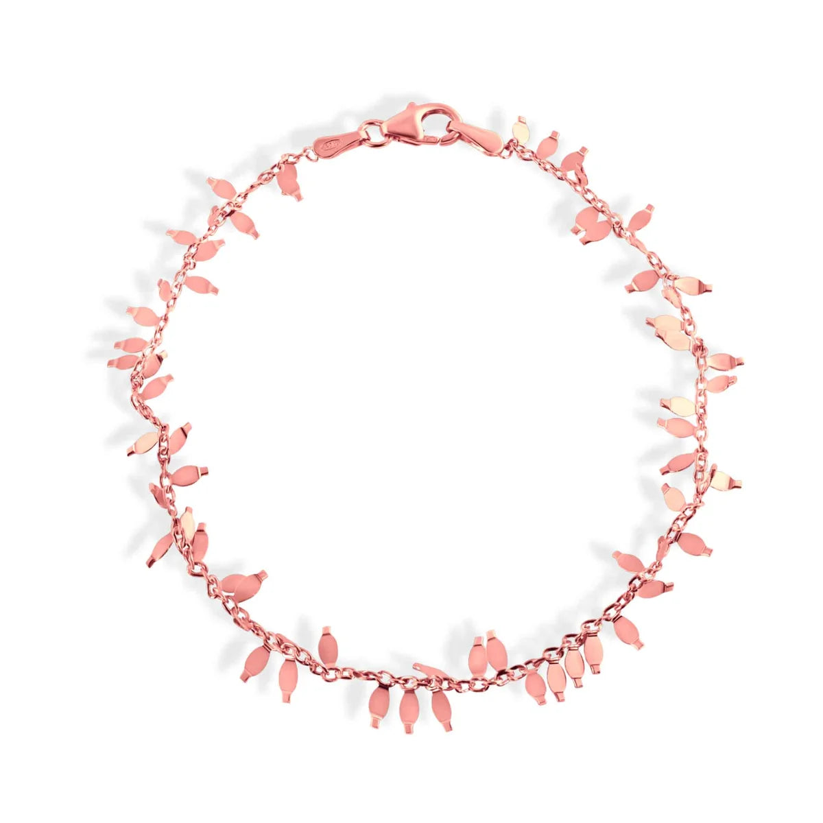 925 Sterling Silver Rose Gold Plated Leaves Link Bracelet