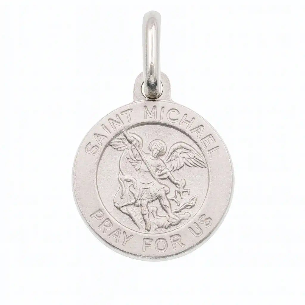 925 Sterling Silver High Polished Sandblasted Saint Michael 12.4mm Pendant