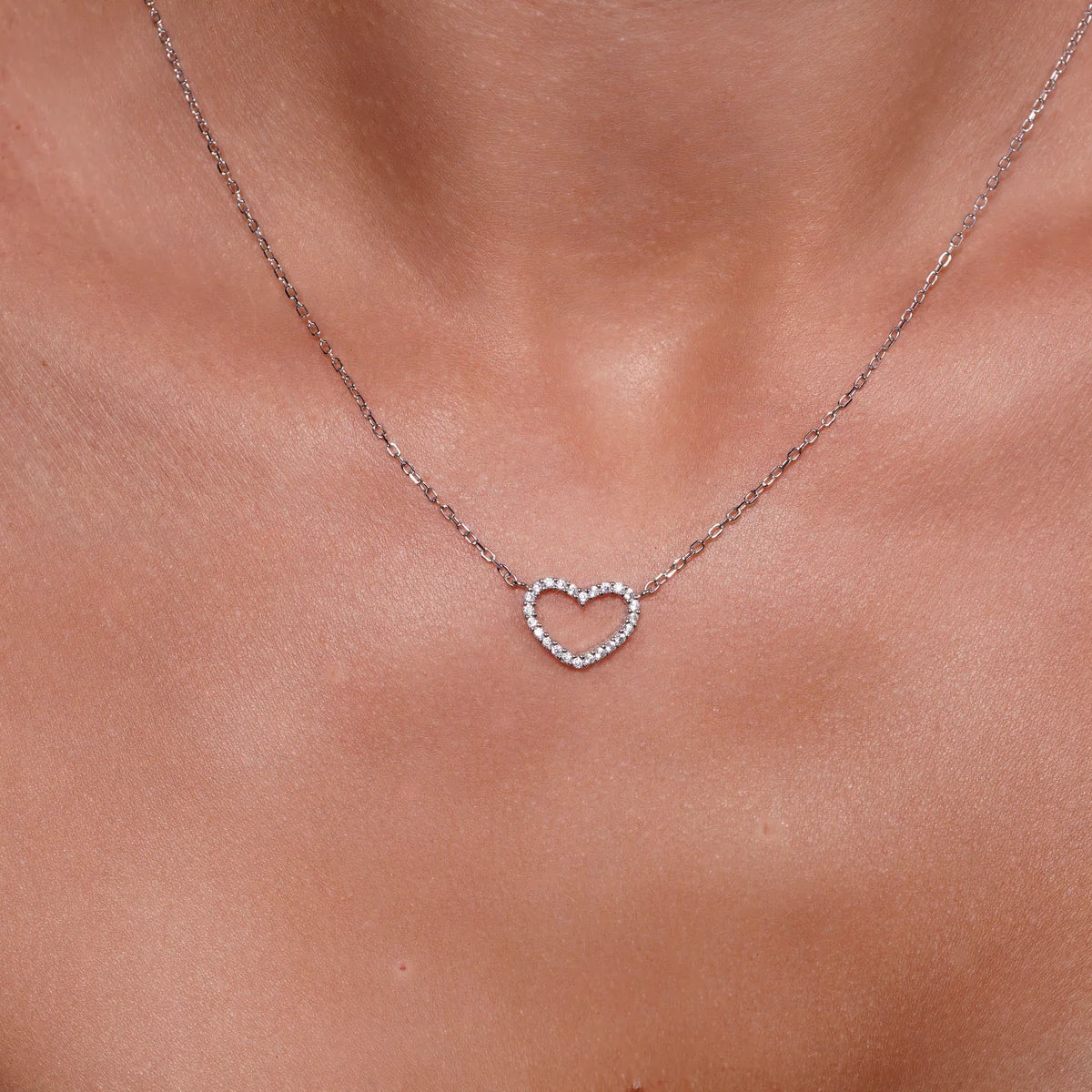 925 Sterling Silver Rhodium Plated CZ Heart Outline Pendant