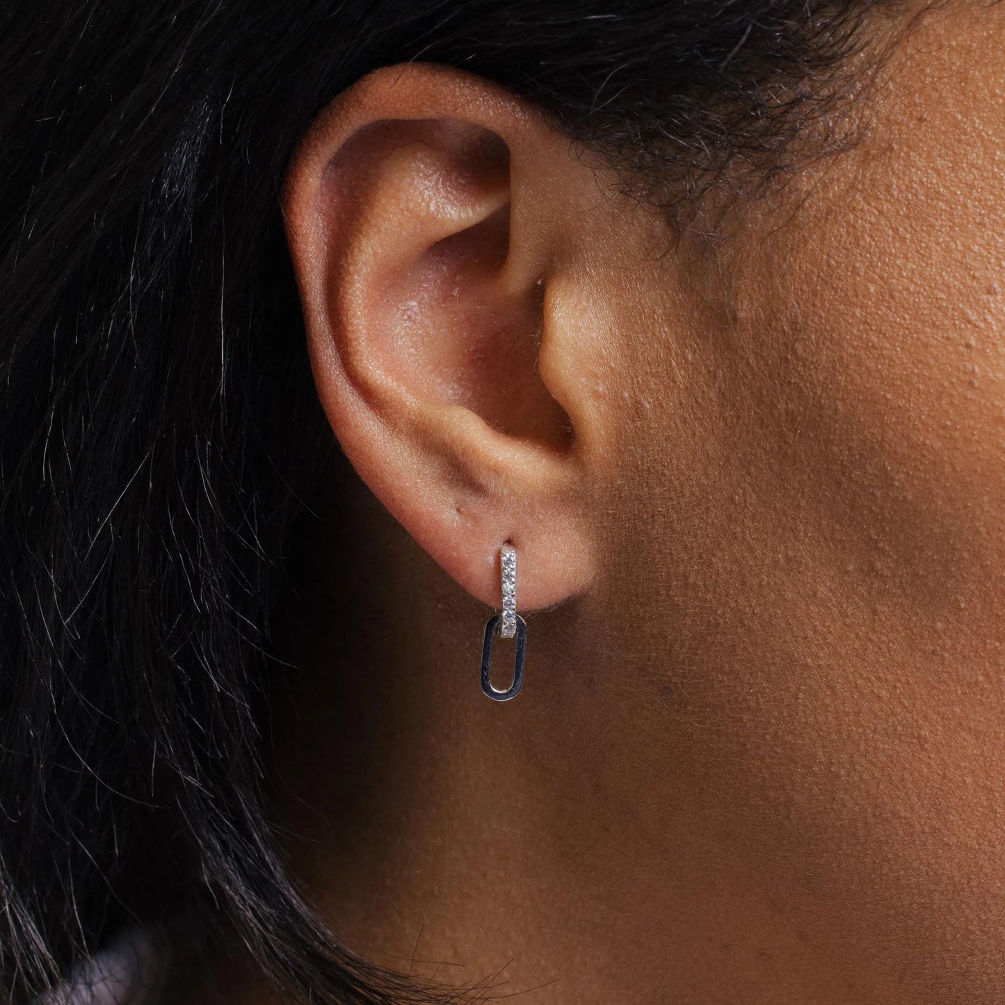 925 Sterling Silver Rectangular CZ Dangling Earring