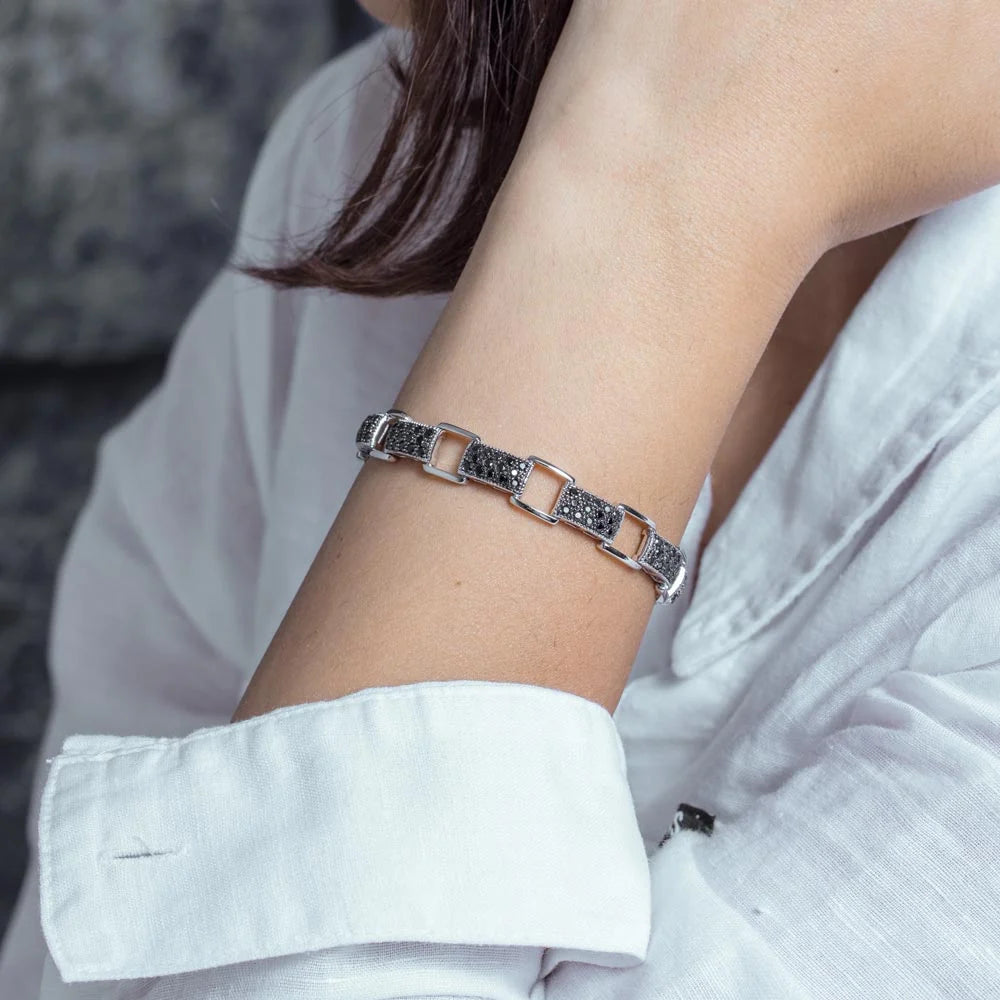 925 Sterling Silver Rhodium Plated Black CZ Tennis Bracelet