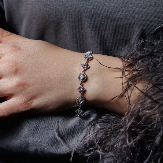 925 Sterling Silver Rhodium Plated Multi Shape Clear CZ Bracelet