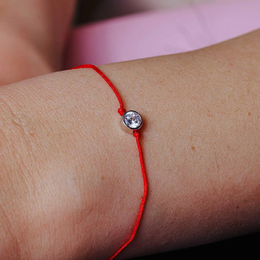 925 Sterling Silver Rhodium Plated Single CZ Red Cord Bracelet
